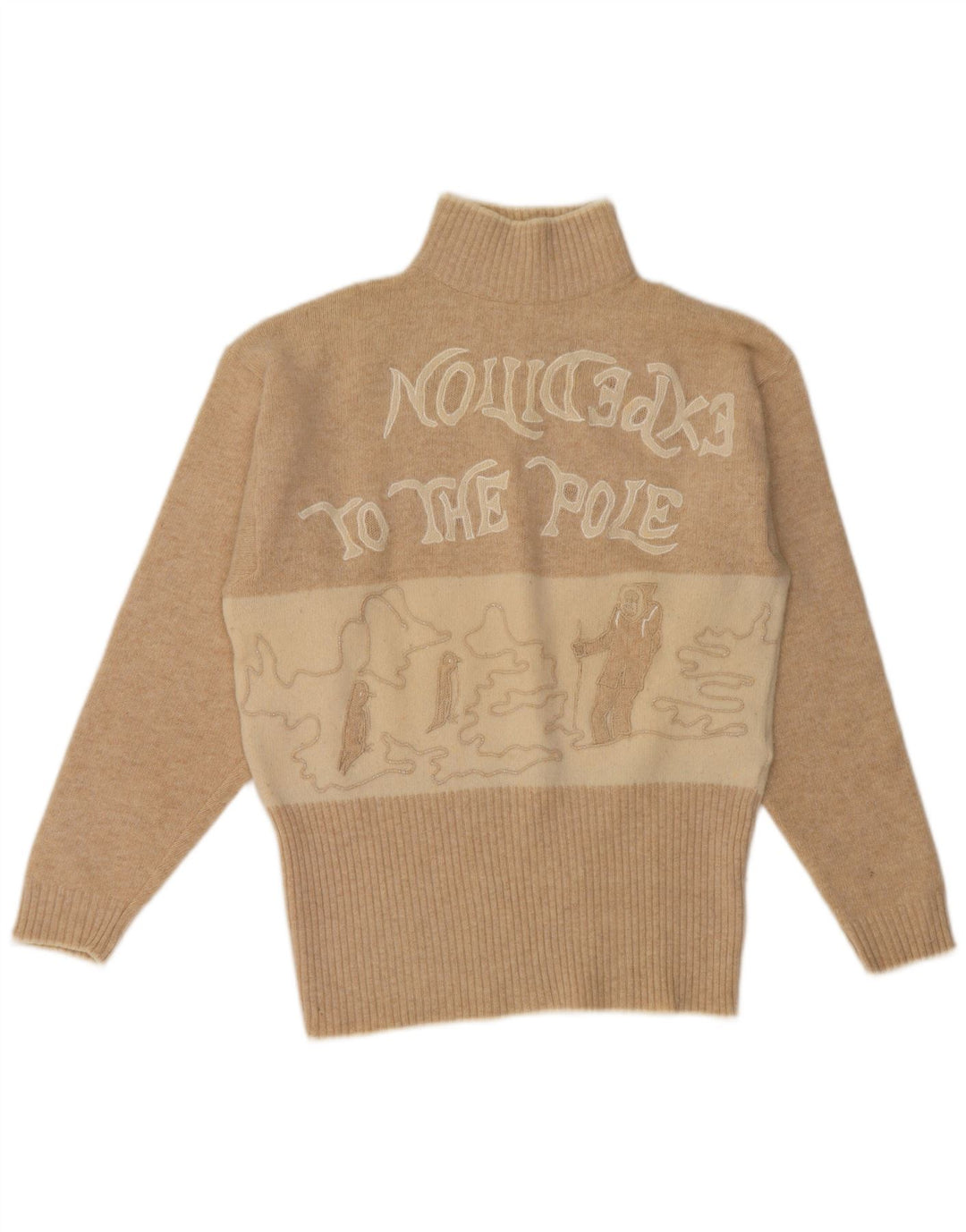 Vintage ženski džemper s kornjačastim ovratnikom UK 14 srednje bež boje