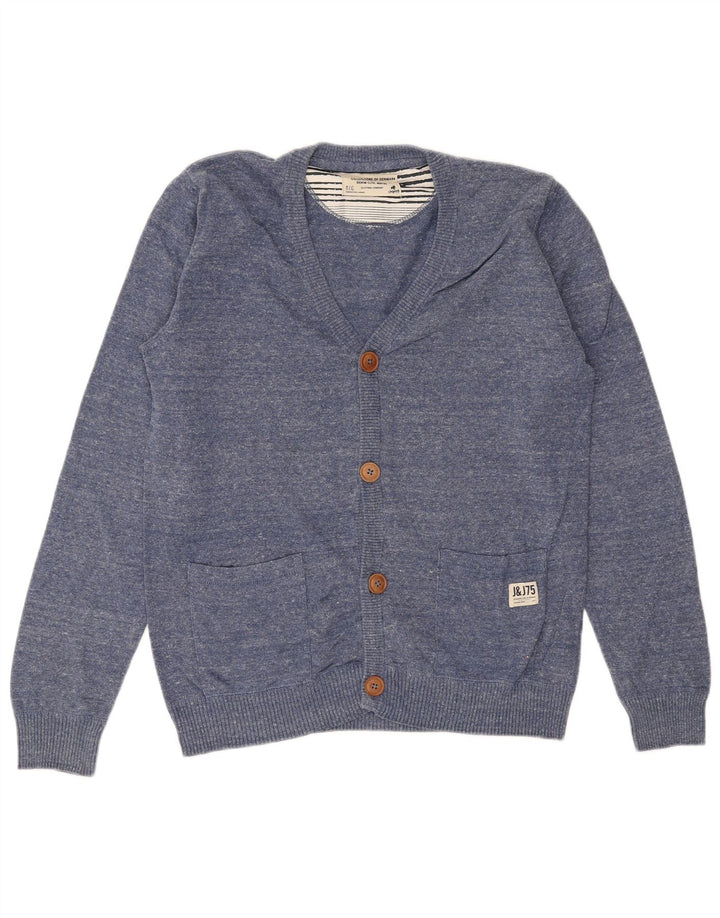 JACK & JONES muški kardigan pulover srednje plave boje od pamuka