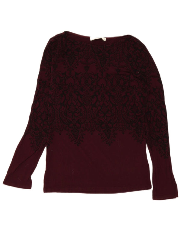 Ženska majica Oasis dugih rukava UK 12 Srednje bordo boje paisley viskoze