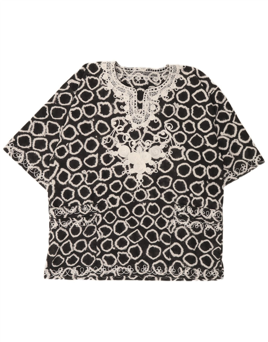 VINTAGE Ženska prevelika majica s apstraktnim uzorkom UK 18 XL crna