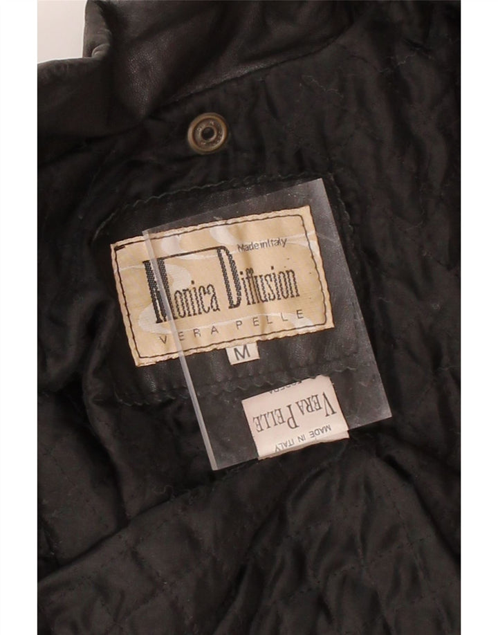 VINTAGE Womens Leather Coat UK 14 Medium Black Leather Vintage Vintage and Second-Hand Vintage from Messina Hembry 