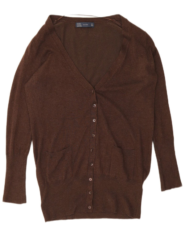 Zara ženski kardigan pulover UK 14 Large Brown Rayon