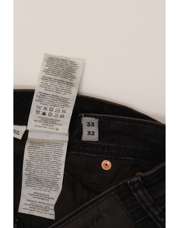 JACK & JONES Mens Distressed Slim Jeans W33 L28 Black Cotton