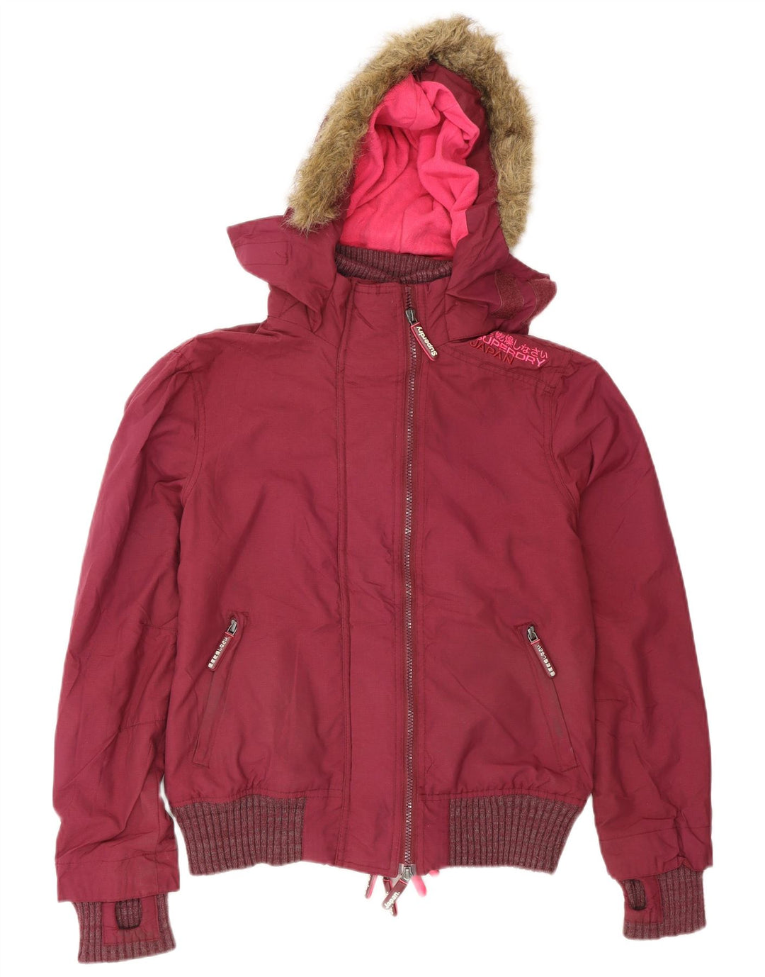 Superdry ženska bomber jakna s kapuljačom UK 14 srednji bordo poliester