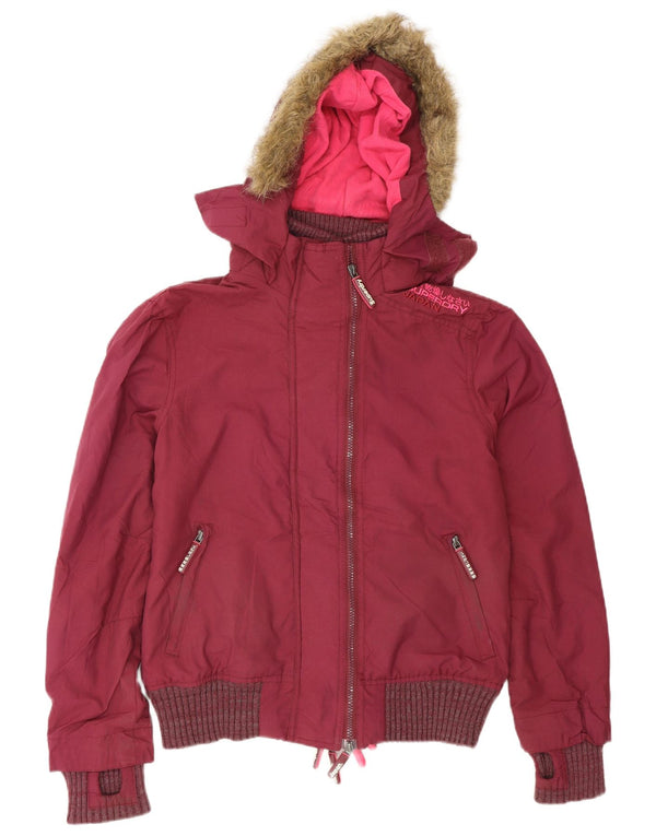 Superdry ženska bomber jakna s kapuljačom UK 14 srednji bordo poliester