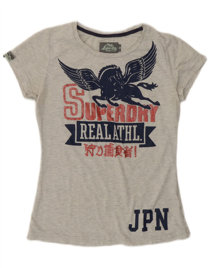 Superdry ženska majica kratkih rukava s grafičkim motivima UK 12 srednje sivi flekasti poliester