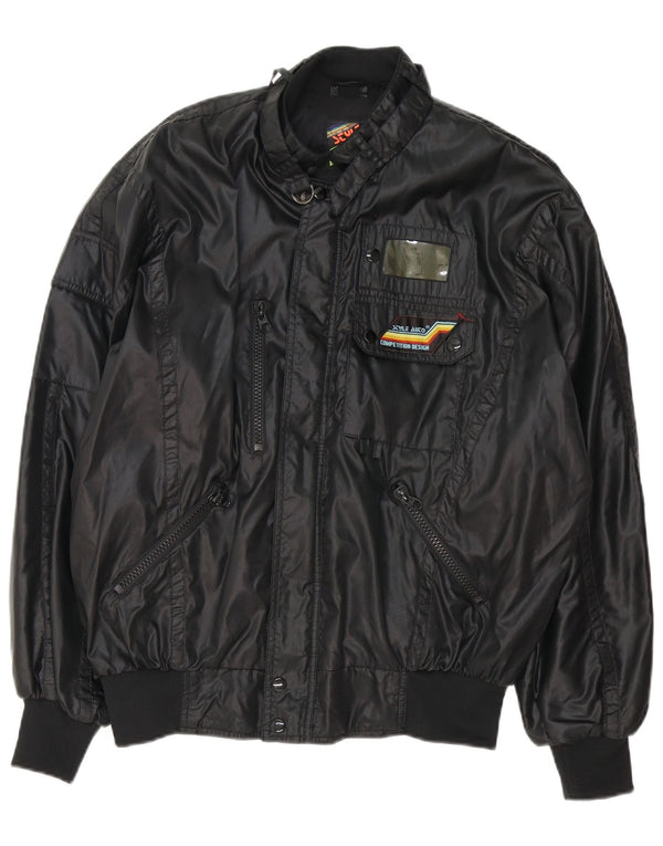 Vintage muška bomber trkačka jakna širokog kroja UK 40 veliki crni najlon