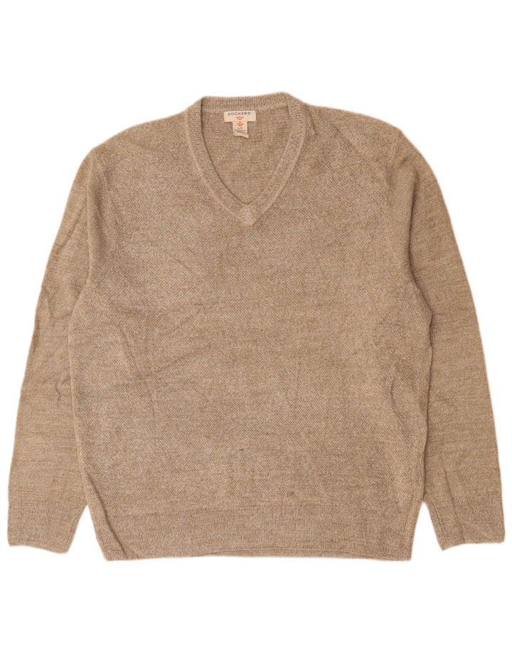 DOCKERS Veliki muški džemper s V-izrezom, veliki bež akril