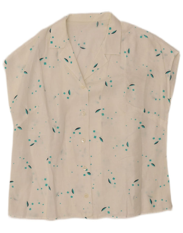 VINTAGE Womens Sleeveless Shirt Blouse UK 12 Medium White Geometric