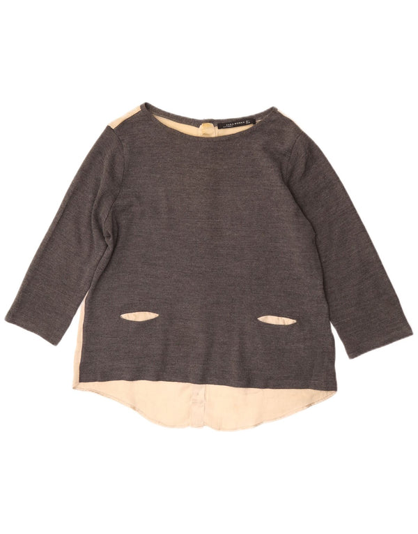 Zara ženski gornji dio bluze 3/4 rukava UK 16 Large Gray Colourblock