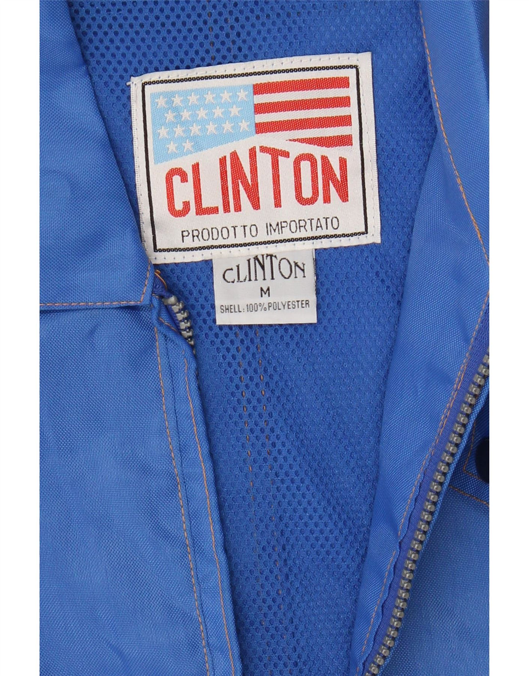 CLINTON Mens Rain Jacket UK 38 Medium Blue Colourblock Polyester Vintage Clinton and Second-Hand Clinton from Messina Hembry 