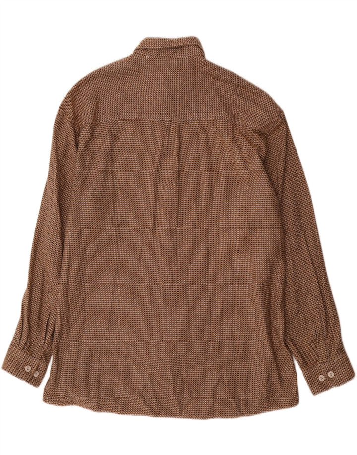 Vintage muška košulja, veličina 43 XL, smeđi pamuk s ptičijim zubima