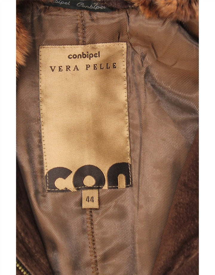 Conbipel ženski kaput od brušene kože IT 44 s kapuljačom, srednje smeđa koža