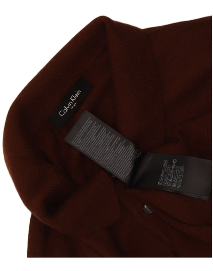Veliki smeđi vuneni muški džemper s polo ovratnikom Calvin Klein