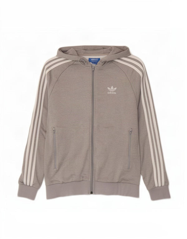 Adidas muški pulover s kapuljačom na patentni zatvarač mali sivi poliester