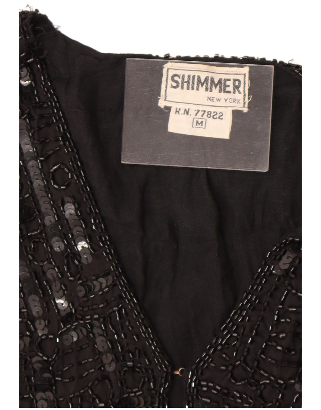 Vintage ženski prsluk sa šljokicama UK 12 srednje crne svile
