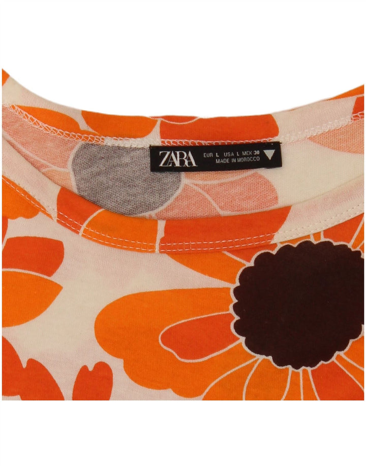 ZARA ženska majica kratkih rukava UK 16 Large Orange Floral
