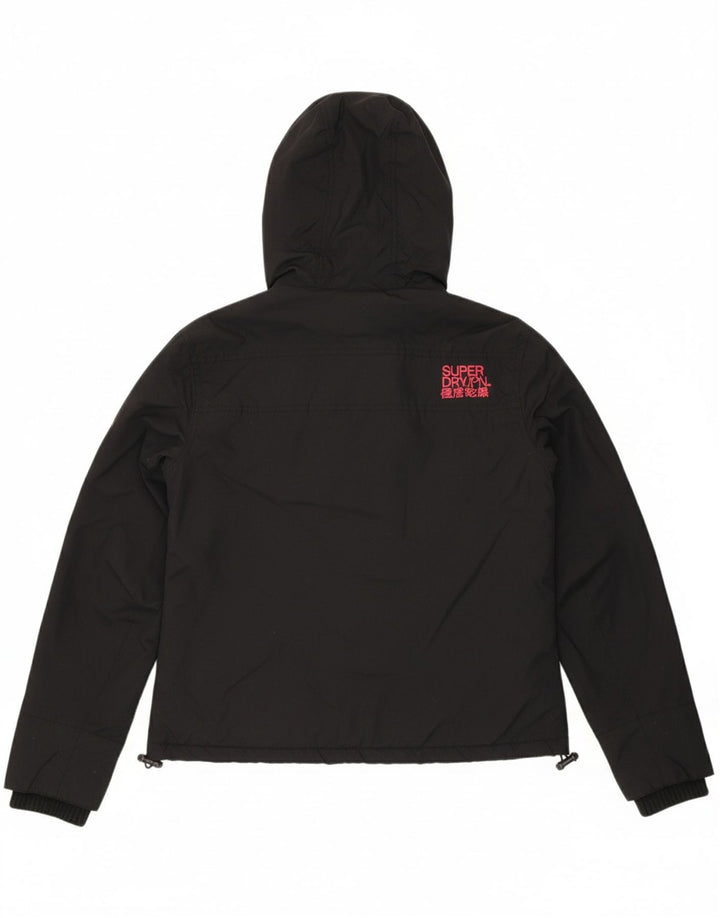 SUPERDRY Womens Hooded Windbreaker Jacket UK 16 Large Black Polyester