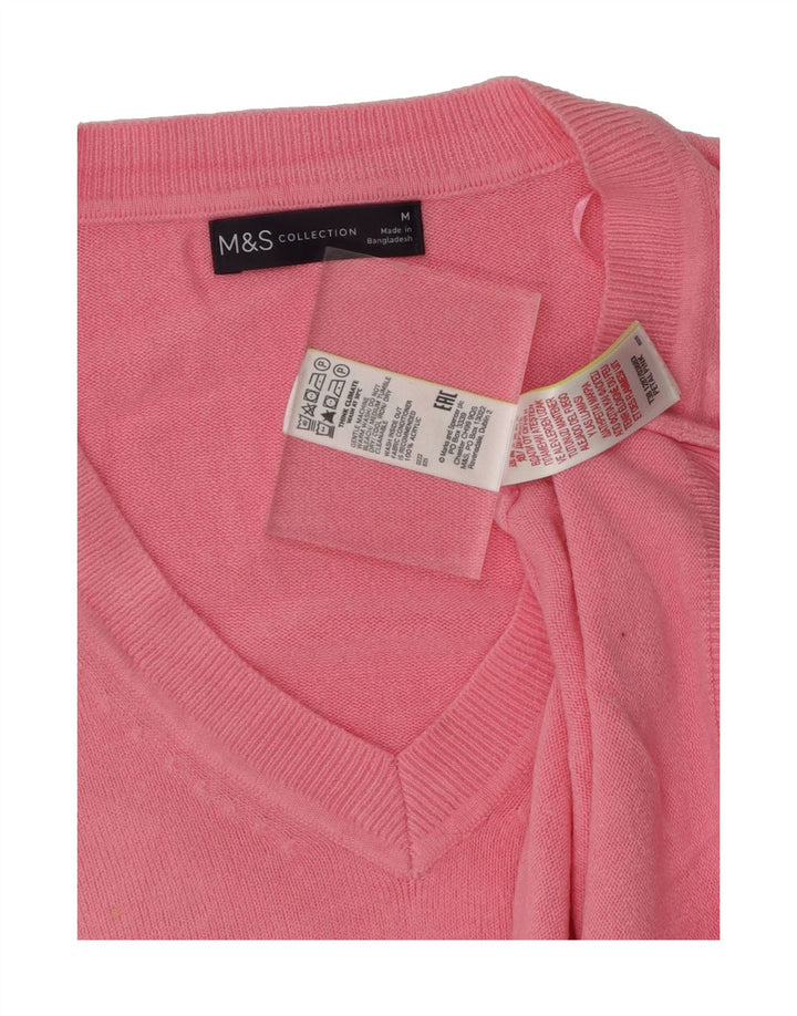 MARKS & SPENCER Womens V-Neck Jumper Sweater UK 14 Medium Pink Acrylic Vintage Marks & Spencer and Second-Hand Marks & Spencer from Messina Hembry 