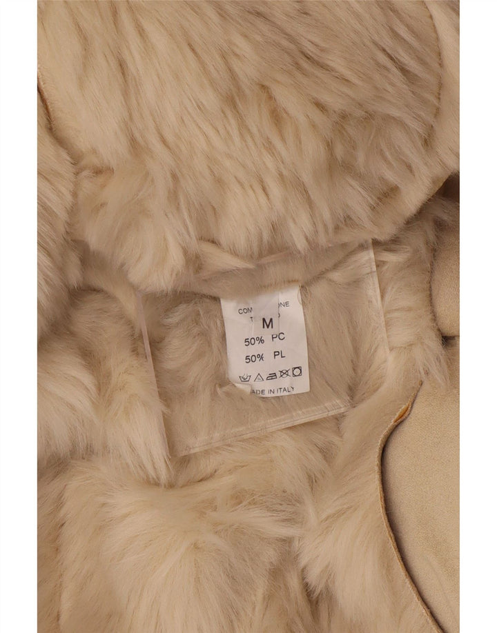 VINTAGE ženski šerpa kaput s kapuljačom UK 14 srednje bež akril