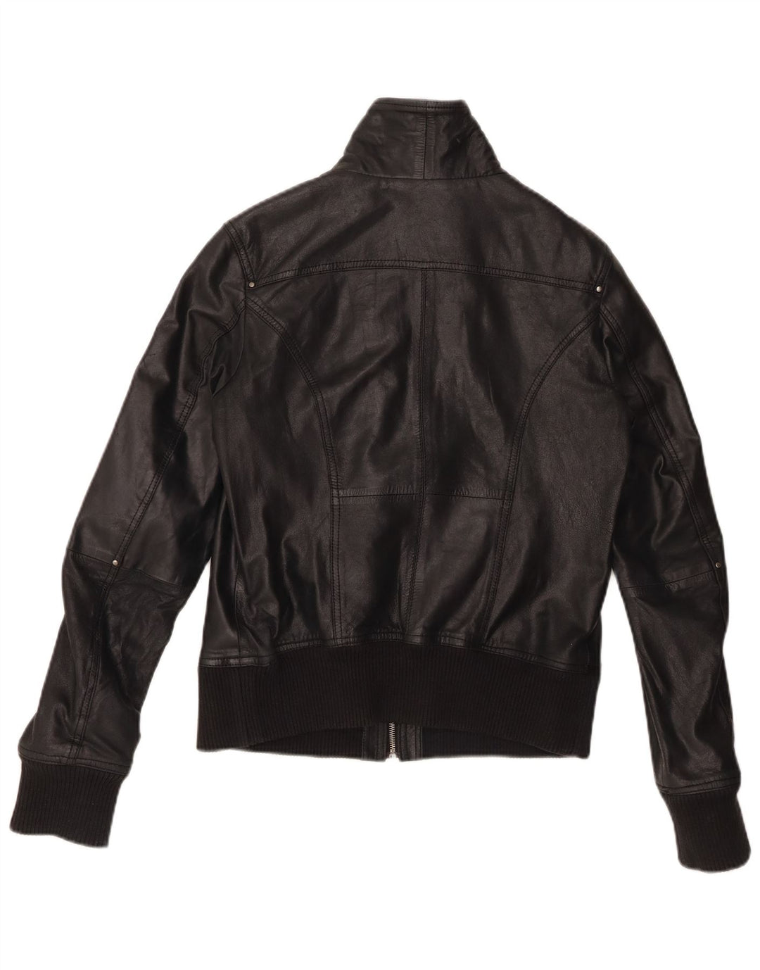 BERSHKA ženska crna kožna jakna UK 14 velika crna koža