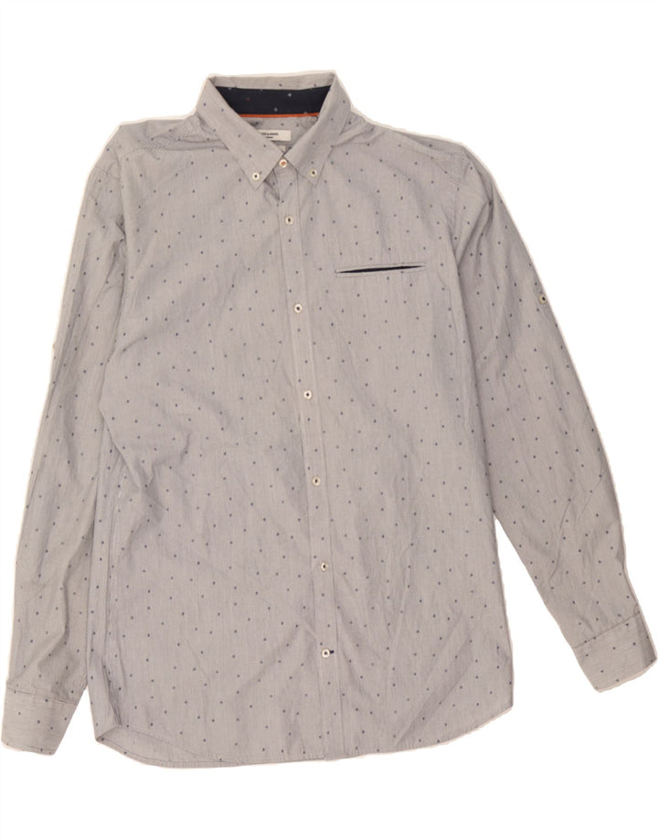 JACK & JONES Mens Slim Shirt Large Grey Pinstripe Cotton Vintage Jack & Jones and Second-Hand Jack & Jones from Messina Hembry 