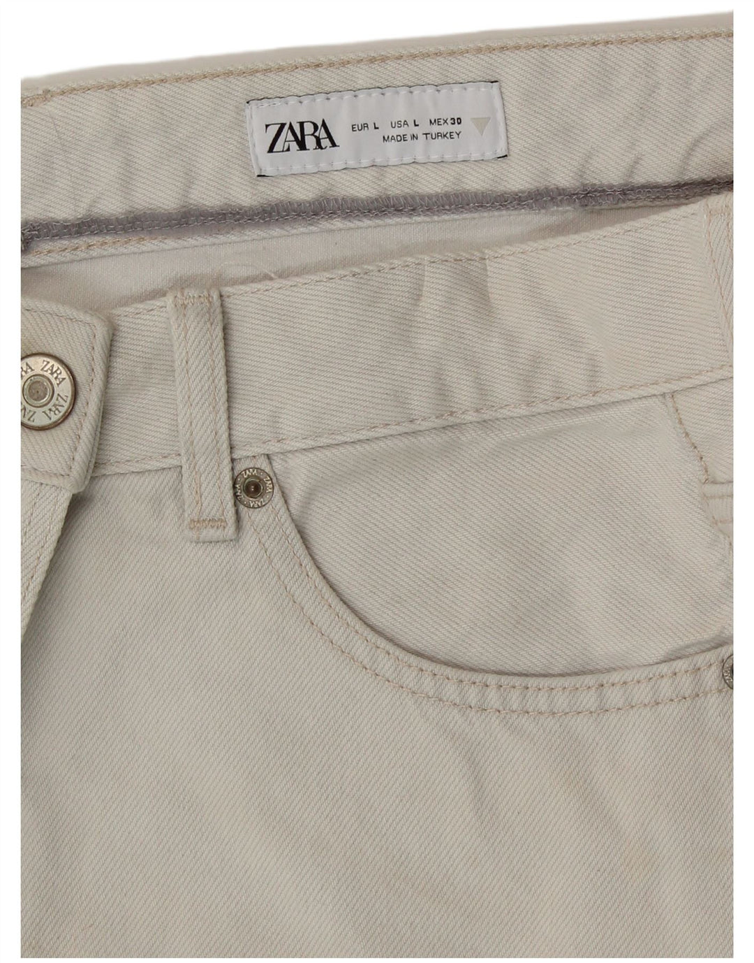ZARA Womens Denim Wrap Skirt Large W30 Off White Cotton