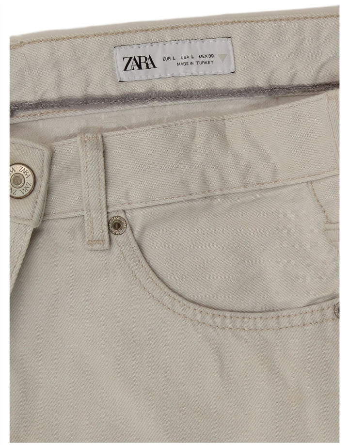 ZARA Womens Denim Wrap Skirt Large W30 Off White Cotton