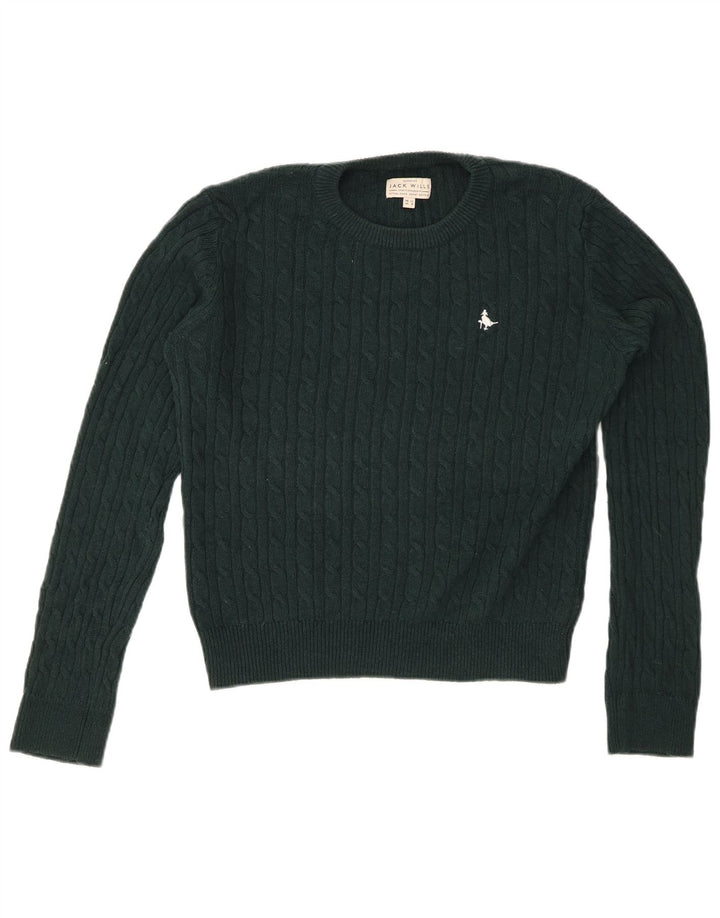 JACK WILLS Ženski pulover s okruglim izrezom UK 12 Srednje zelena vunena