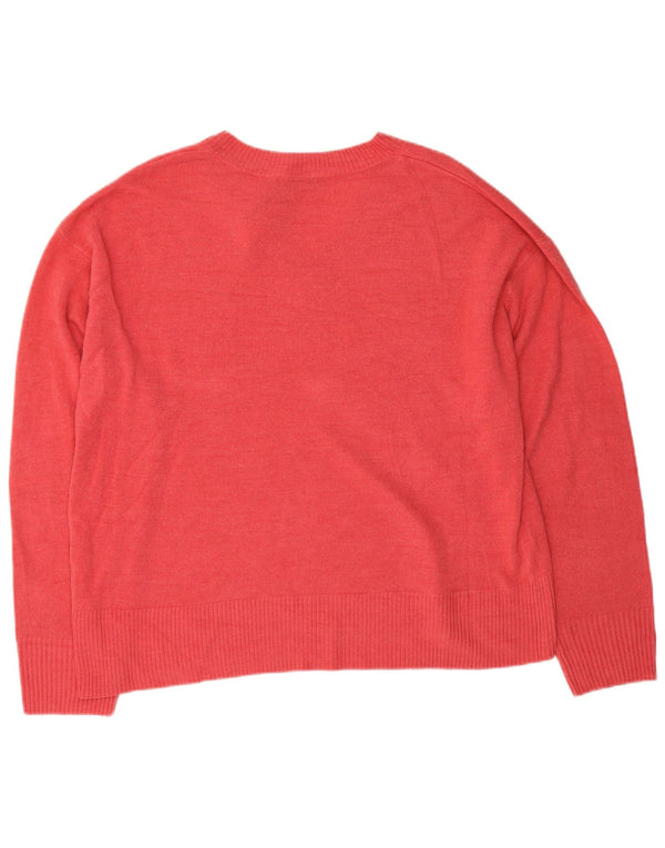 Marks & Spencer ženski džemper s V-izrezom UK 22 3XL ružičasti akril
