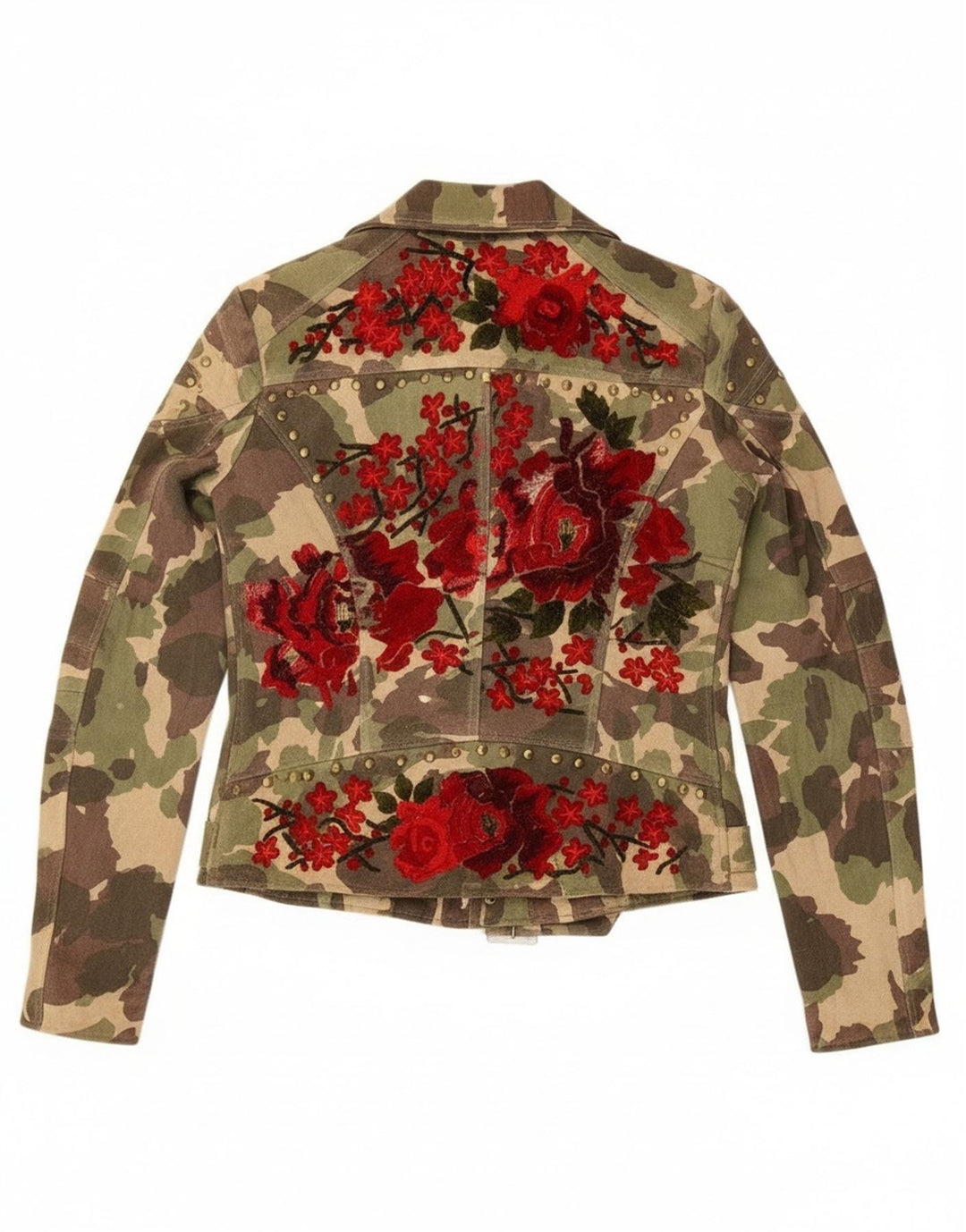 Vintage ženska biciklistička jakna od brušene kože UK 16, velika zelena kamuflažna koža