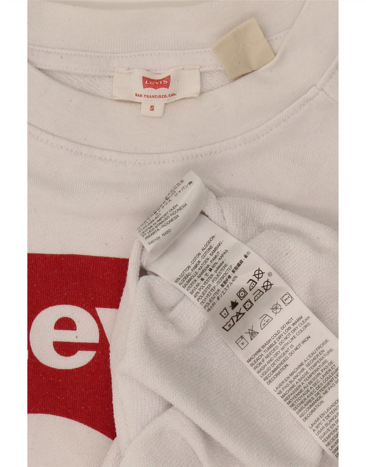 LEVI'S Womens Graphic Sweatshirt Jumper UK 10 Small White Cotton Vintage Levi's and Second-Hand Levi's from Messina Hembry 