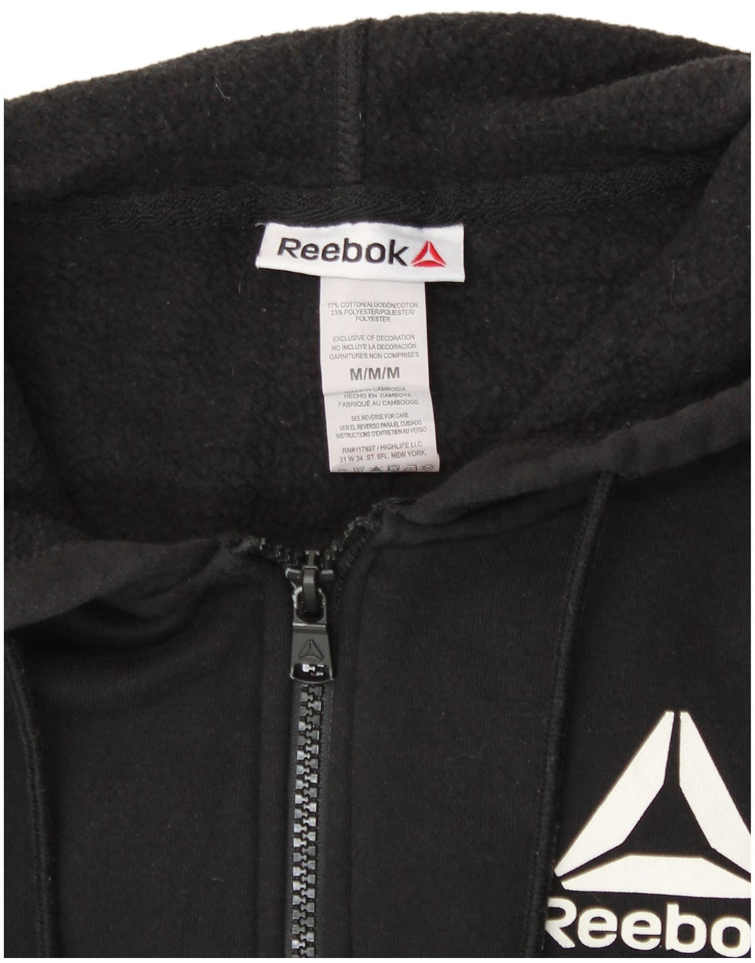 REEBOK Ženski pulover s kapuljačom na patentni zatvarač UK 14 Srednje crni pamuk
