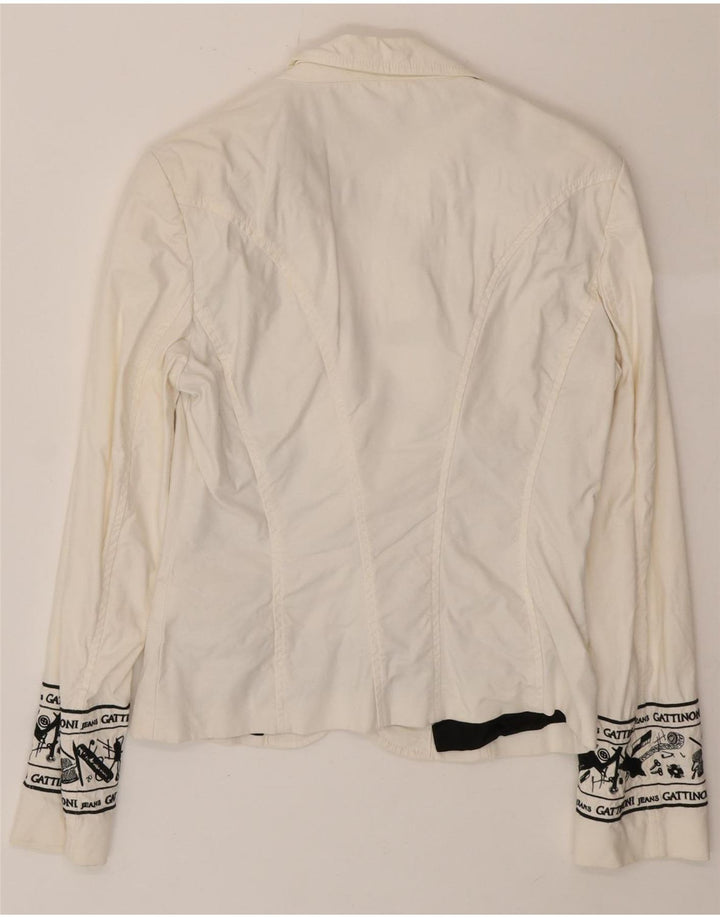 GATTINONI Womens Graphic 1 Button Blazer Jacket UK 12 Medium White Vintage Gattinoni and Second-Hand Gattinoni from Messina Hembry 