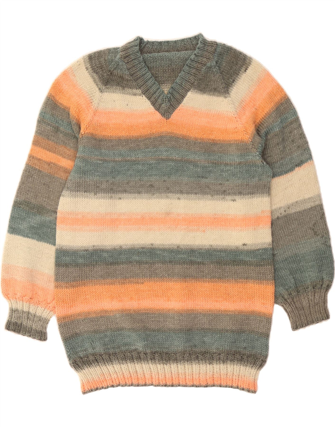 VINTAGE Womens V-Neck Jumper Sweater UK 12 Medium Multicoloured Striped Vintage Vintage and Second-Hand Vintage from Messina Hembry 