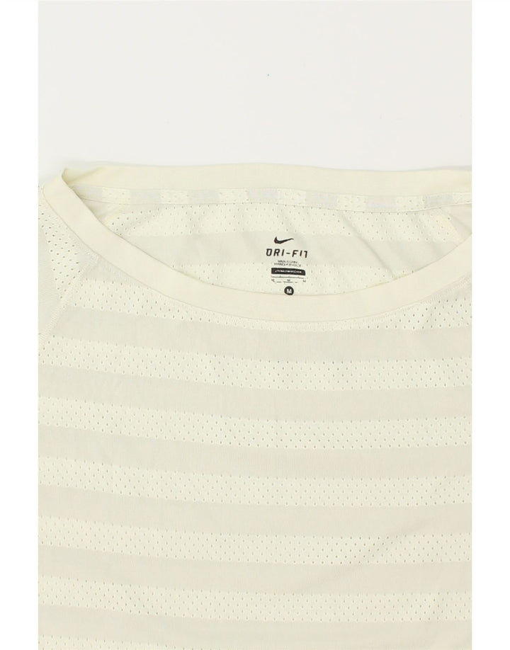 NIKE Womens Dri Fit Sweatshirt Jumper UK 14 Medium White Striped Vintage Nike and Second-Hand Nike from Messina Hembry 