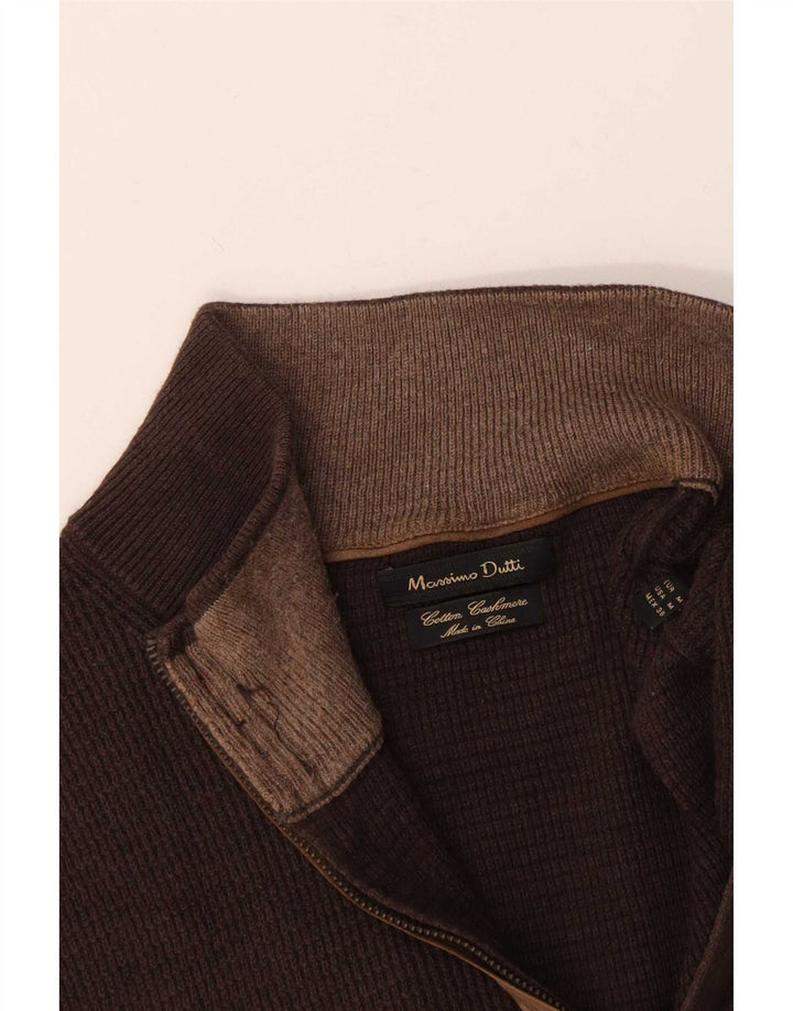 Massimo Dutti muški džemper s izrezom na patentni zatvarač srednje smeđi pamuk