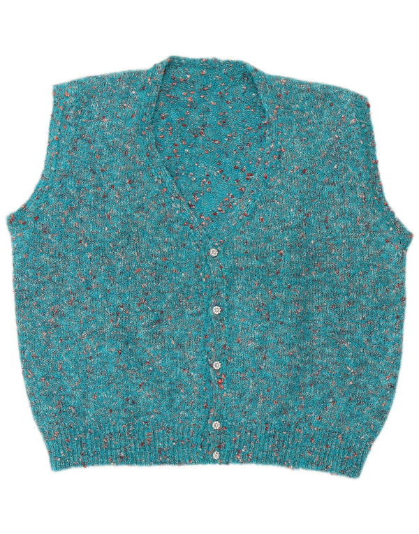 Vintage ženski kratki kardigan pulover bez rukava UK 16 velikih plavih fleka