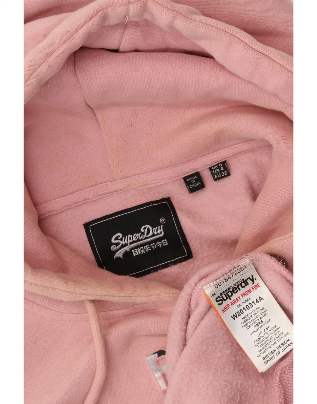 SUPERDRY Ženska majica s kapuljačom s kapuljačom UK 8 Mali ružičasti pamuk
