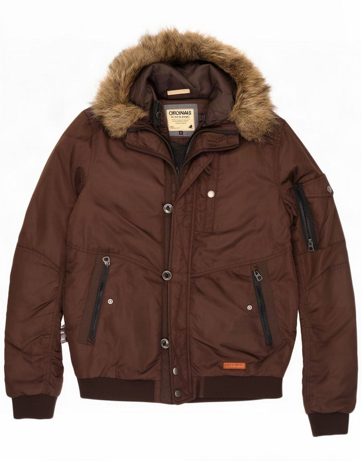 Jack & Jones muška bomber jakna s kapuljačom UK 40 Large Brown Polyester