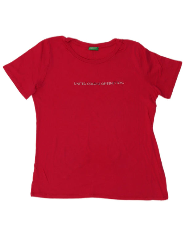 Benetton Womens Graphic T-Shirt Top UK 18 XL Pink Cotton