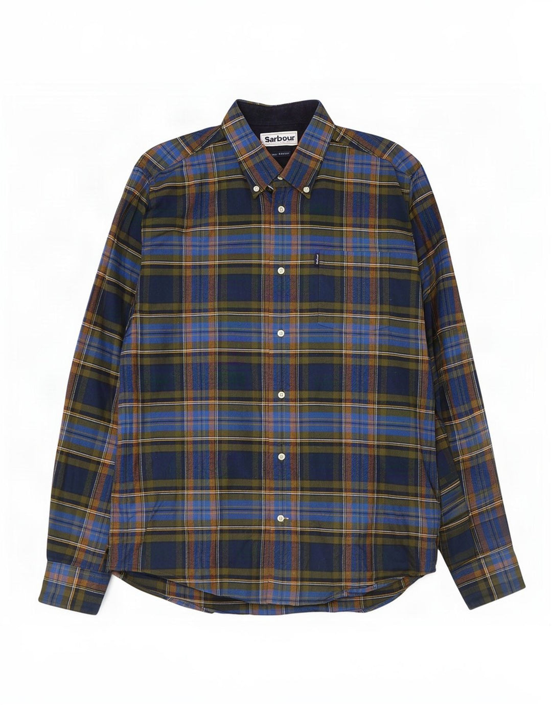 Barbour muška krojena flanelska košulja srednje tamnoplave karirane boje