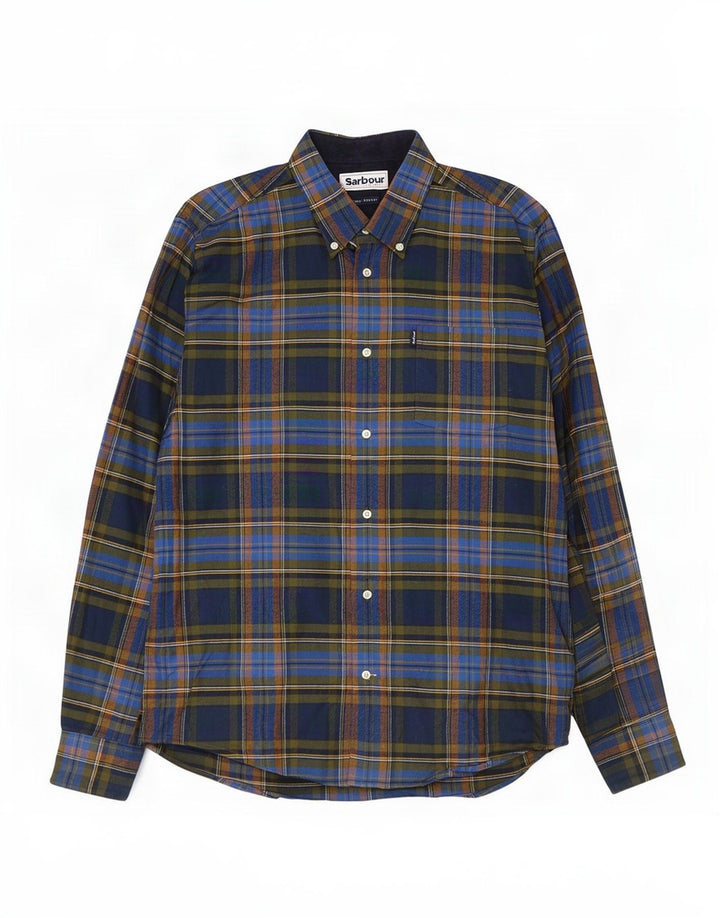 Barbour muška krojena flanelska košulja srednje tamnoplave karirane boje
