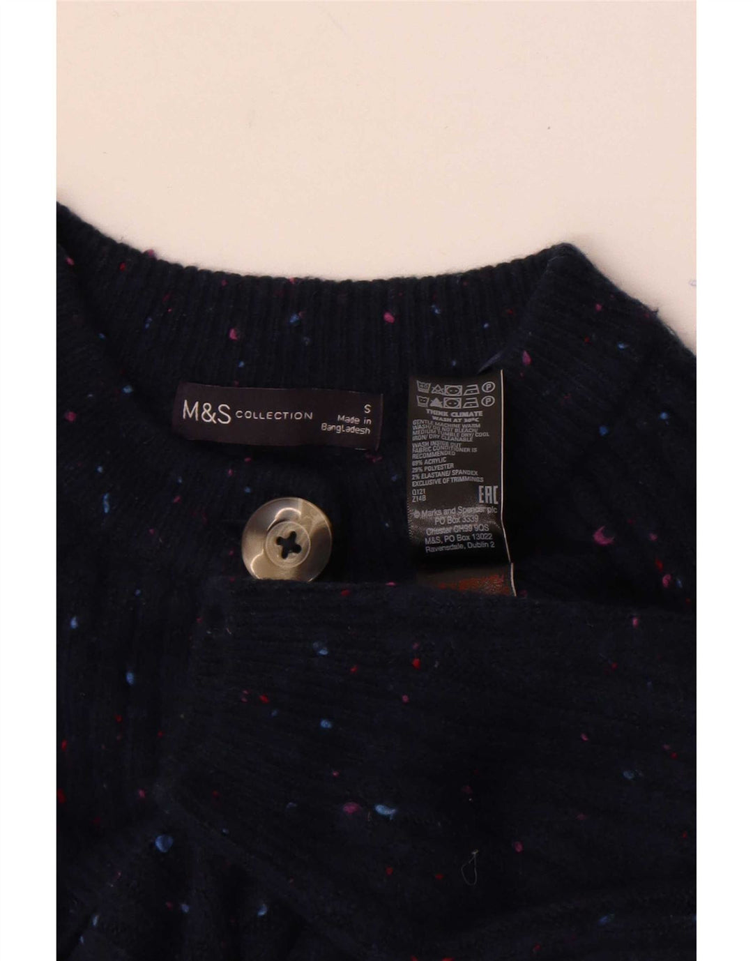 Marks & Spencer ženski kardigan pulover UK 10 Mali tamnoplavi s mrljama