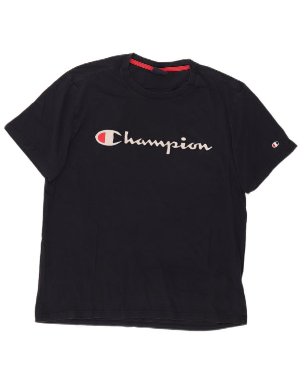 Champion Mens Graphic T-Shirt Top Large Navy Blue Cotton