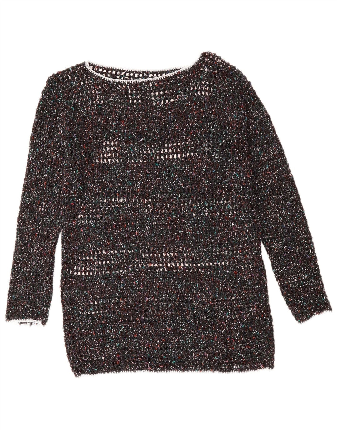 VINTAGE ženski džemper s veznim izrezom UK 12 Srednje raznobojni pjegavi