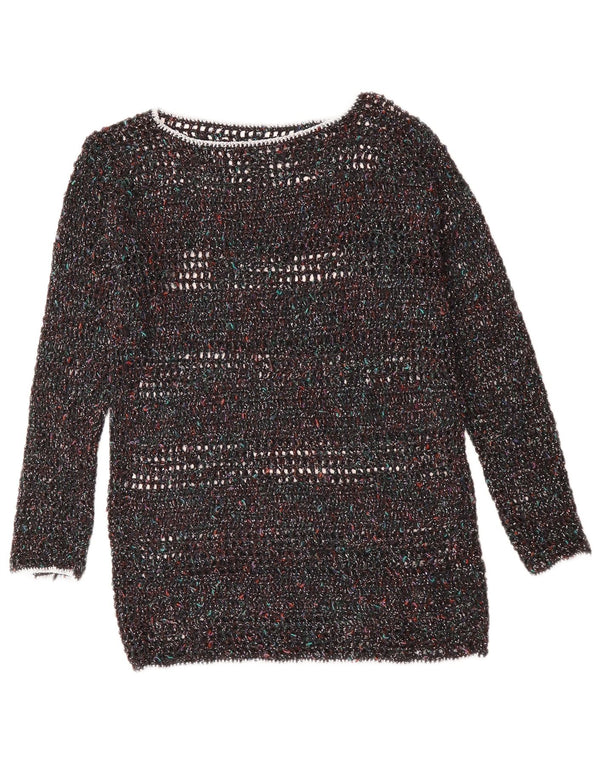 VINTAGE ženski džemper s veznim izrezom UK 12 Srednje raznobojni pjegavi