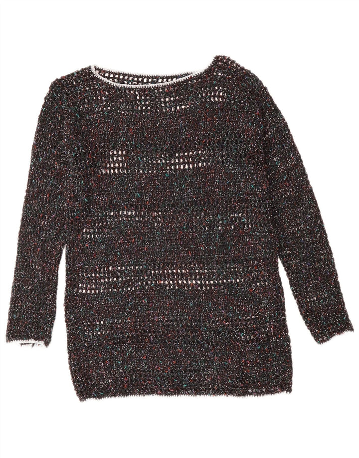 VINTAGE ženski džemper s veznim izrezom UK 12 Srednje raznobojni pjegavi