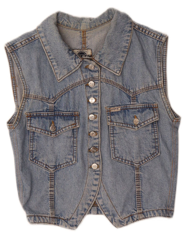 Vintage Womens Crop Denim Waistcoat UK 12 Medium Blue