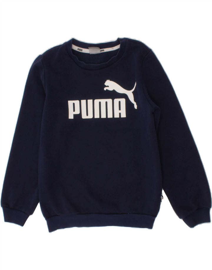 PUMA Boys Graphic Sweatshirt Jumper 5-6 Years Navy Blue Cotton Vintage Puma and Second-Hand Puma from Messina Hembry 